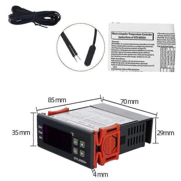 STC-8080A+ Digital temperaturregulator 220V regulator för kylrum frys sensor hygrometer 40% S