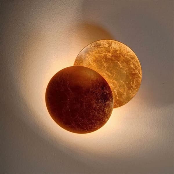 Moderna LED-vägglampor med omgivningsljus, roterbar Eclipse-design i guldkoppar, enkel installation för sovrum hallar barnrum (Rost
