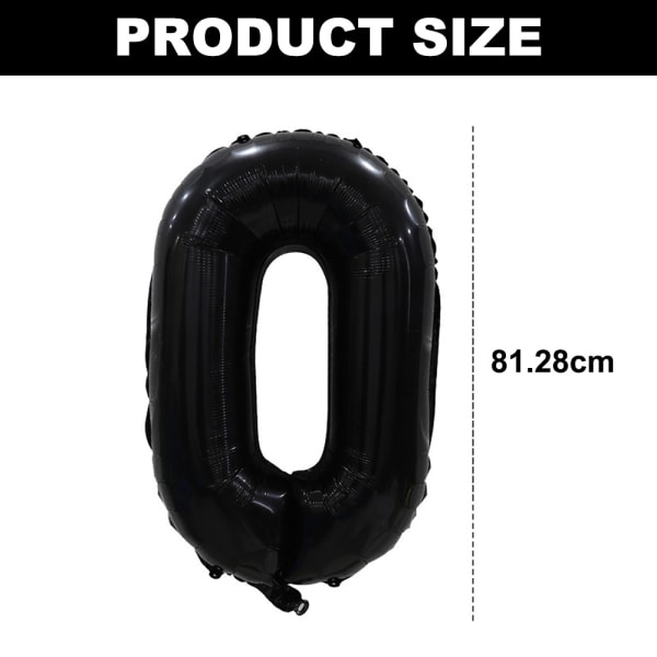 32 tums svarta ballonger Folieballong Digital födelsedagsfest dekorationstillbehör Nummer 0, 1, 2, 8 ballonger