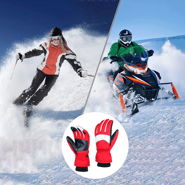 Skidhandskar, Vattentäta Vinterhandskar för Kallt Väder, Snowboardhandskar Red