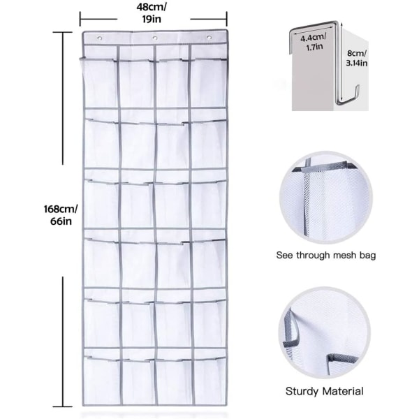 Ripustuskenkäteline, Kenkäjärjestäjä Ovelle, Tilaa Säästävä Kenkäteline 24 Taskulla, Tilaa Säästävä 3 Koukulla Keittiöön, Vaatekaappiin, Makuuhuoneeseen, Kotiin
