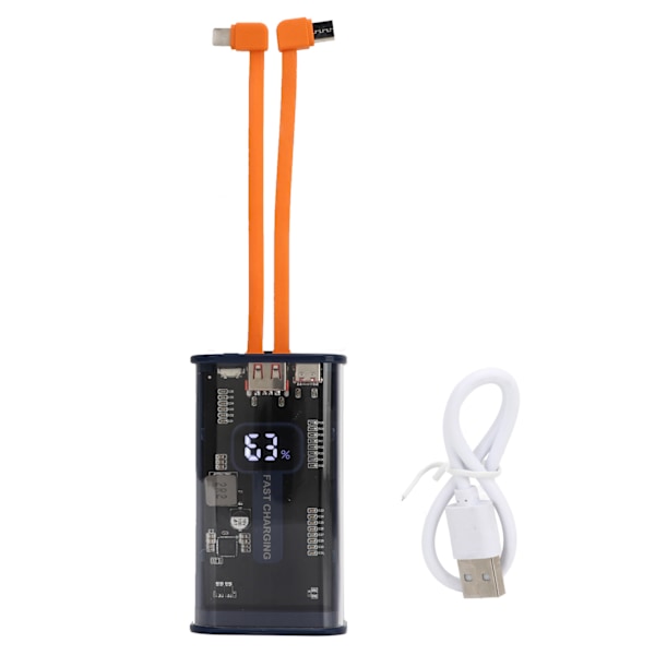 22.5W PD Snabbladdande Powerbank Dubbel Ingång LED-Display Överspänningsskydd Transparent Skal USB C Powerbank