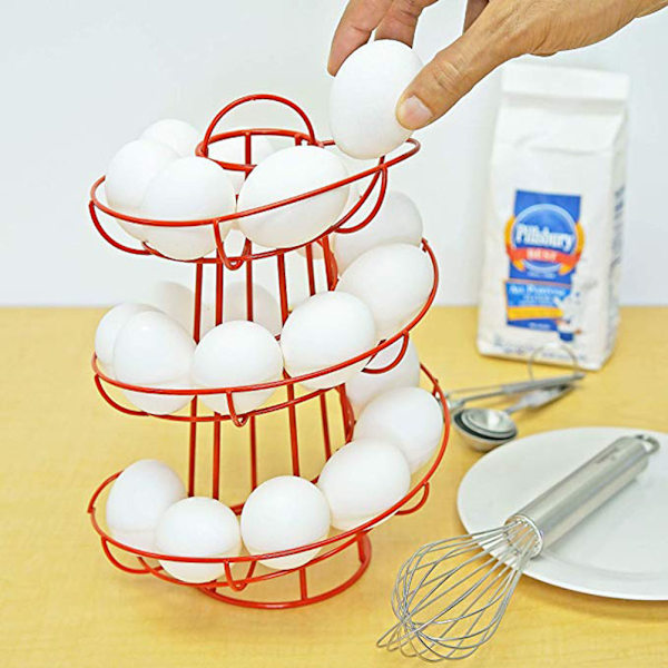 Rød Eggspiral Dispenser Stativ Tråd Kylling Egg Oppbevaring Organizer Display Holder Kurv for Benkeplate Kjøkken