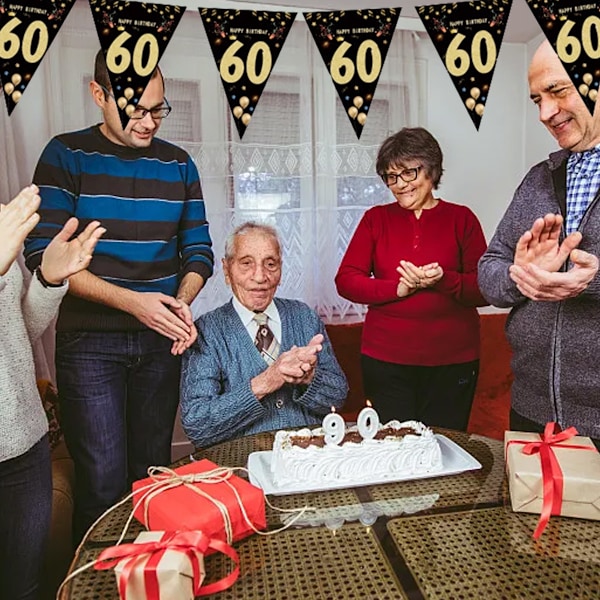 60-årsdagsfestdekoration Svart Guld Flaggband Triangel Flagg