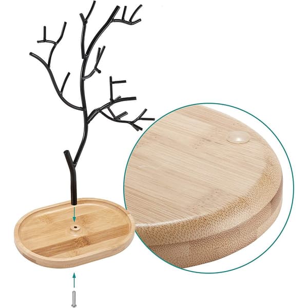 Smykkestativ med bambusfadbase, holdbare materialer til robuste metalgrene, elegant tilbehørsorganisator til hurtig installation