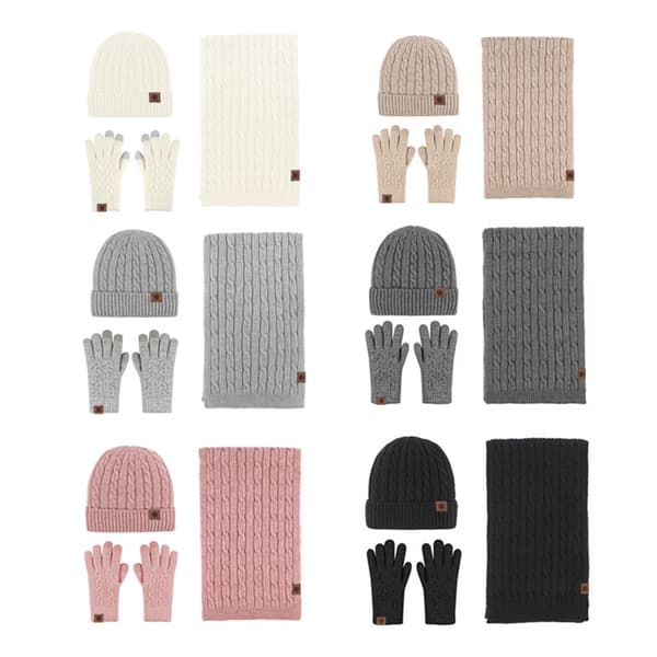 Vinter Strikket Hue Beanie Langt Halstørklæde Touchscreen Handsker Sæt Skull Cap Halsedisse Handsker