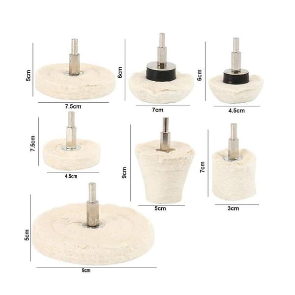 Yuhtech Poleringshjul for Drill, 7 stk. 6mm Skaft Bomullspolering