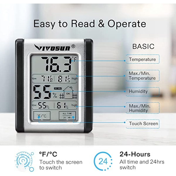 Digital termometer termostat med hygrometer, temperatur och