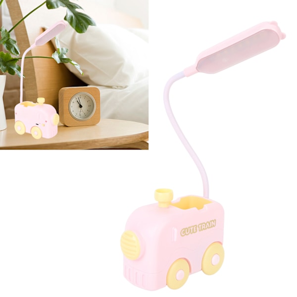 Mini Tog LED Nattlampe Øye Beskyttelse Studie Leselys USB Lading med Penneholder for Barn Rosa