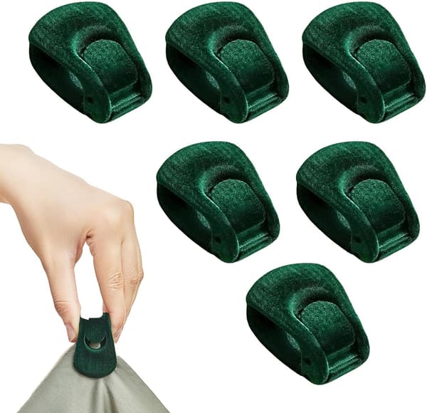 Mörkgröna täckclips med flock, 6 st påslakansclips, En