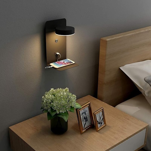 Minimalistisk Design RV LED Sänglampa Läslampa, Justerbar Ljusstyrka 350° Roterbar Aluminiumbas Diffus Enhetligt Ljus För Sovrum Vardagsrum