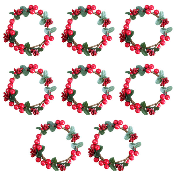 Ljusring för pelare, passar 8 cm ljus, set om 8, röda bär