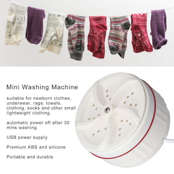 Mini Vaskemaskin USB Strøm 30 Minutters Vask Vannbesparende Stabil Automatisk Avstenging Bærbar Vaskemaskin for Reise Hjem