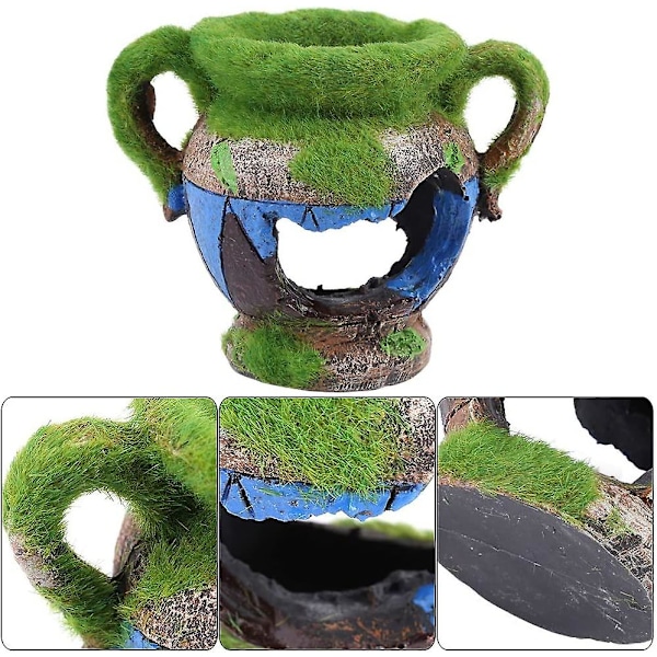 Simulert Vase Akvariumdekor, Simulert Harpiksvase Skjulested Fiskedam Akvarium Ornamenter Dekor (grønn) (1 stk)