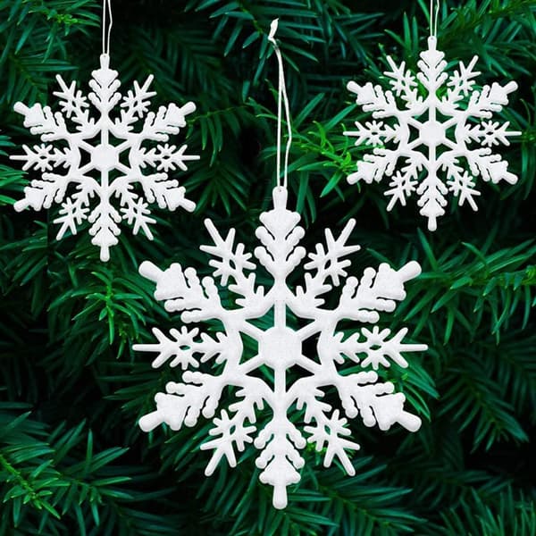24 x Snøfnugg Juletrepynt Glitter Hvit Juletrepynt