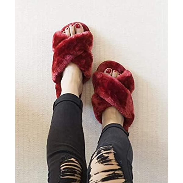 Dames Pels-Tøfler Flip Flop Åben Tå Cozy Hus Memory Foam S