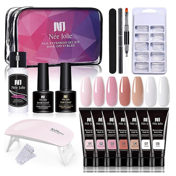 Polygel nagelset med UV-lampa Snabb nagelförlängningsgel Builder Professionellt enkelt polygelset för nybörjare och nageltekniker