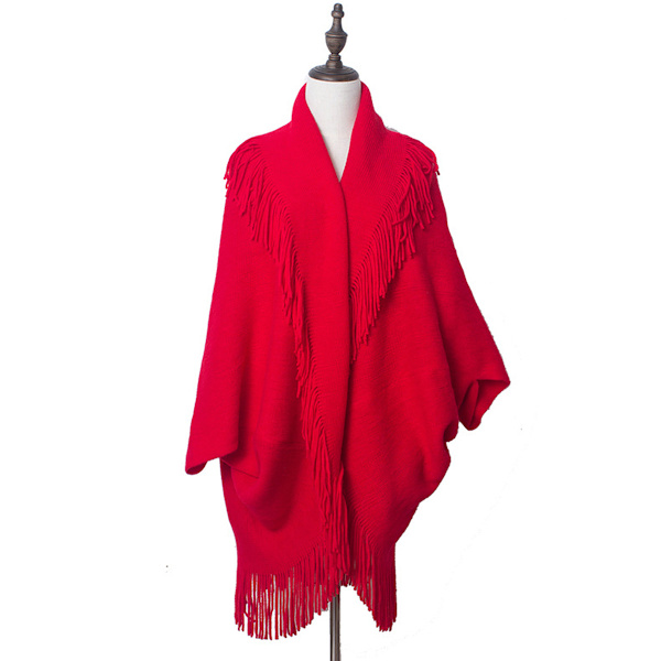 Dame Varmt Sjal Wrap Åben Front Poncho Kappe Farveblok