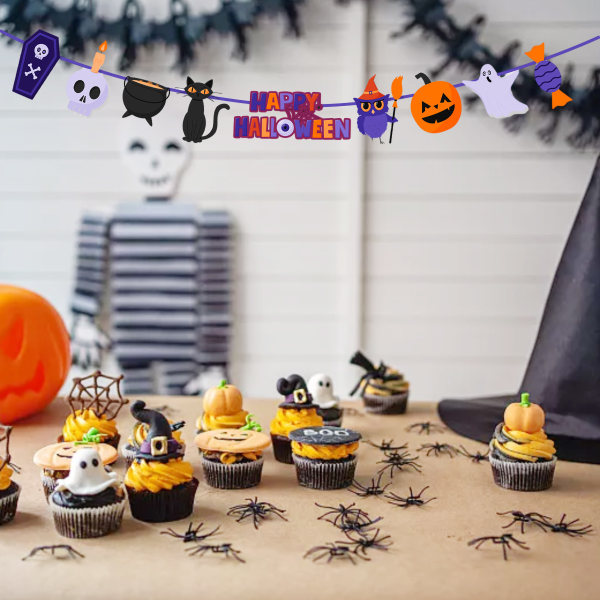 Halloween Hengebanner - Hvit glitter Halloween-fest