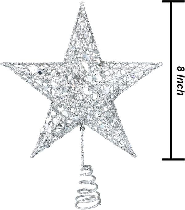 Metal Glitter Juletræspynt Stjerne Top Hule Tråd Stjerne Top til Juletræspynt Silver