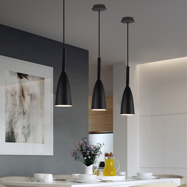 Justerbar Pendellampa för Sovrum Vardagsrum, Modern Glamour Matt Svart Finish Aluminiumkonstruktion Tygsladd Pendellampa Med Enkel