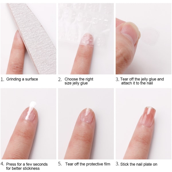 Tunn ventilerande självhäftande etikett Fake Nail Glue Sticker Super Sticky Dubbelsidig spets (Jelly Gel) Flexibel för akryl Manikyrtejp med falska naglar