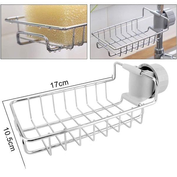 Kranställningsförvaringsställ, diskbänksarrangör, rostfritt ståldiskbän kran svamphållare diskbänk Caddy arrangör för kök & badrumstillbehör