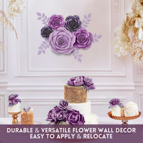 Store 3D papirblomstdekorasjoner for vegger, bryllup, brudedusjer