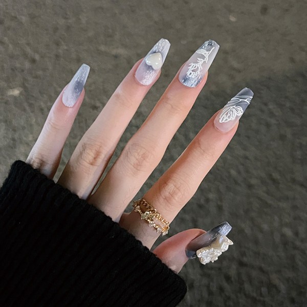 Tryck på naglar Långa naglar Kista Fake Nails Naglar med strass