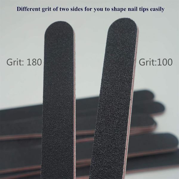 Nagelfil 10 st Professionell Dubbelsidig 100/180 Grit Nagelbuffer Emery Board Svart Manikyr Pedikyr Verktyg och Nagelbufferfilar