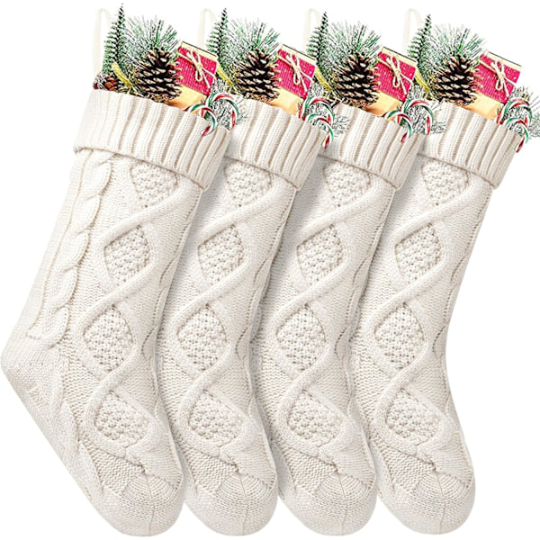 Julstrumpor, Elegant Rustik Charm Kabelstickad Strumpa, Akrylfibrer Eldstad Julgransdekoration