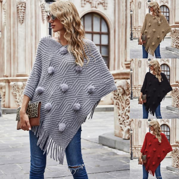 Grå, oversized blød Pashmina sjal cape sweater til kvinder - cashme