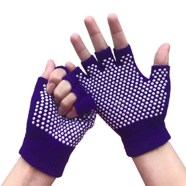 Fingerlös träning, halkfria yogapilateshandskar med silikon Purple
