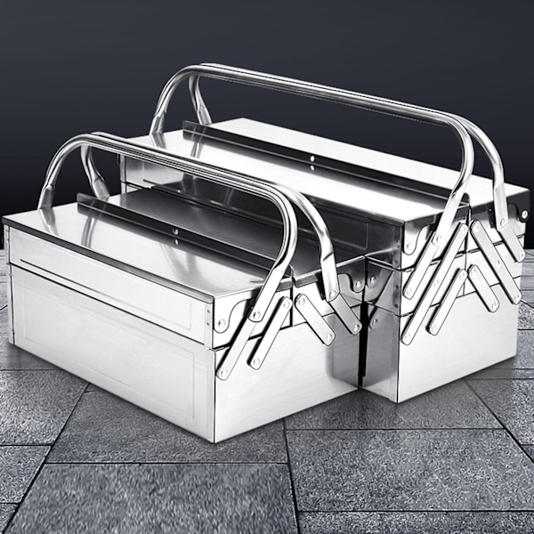 Cantilever Værktøjskasse Metal Foldbar Bærbar Autovedligeholdelse Opbevaring Organizer Rustfrit Stål 3 Lag 5 Bakker 460