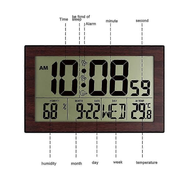Digital väggklocka, nummer Tid Temperatur Kalender Alarm Bordsklocka Design Kontor Hem Ljus