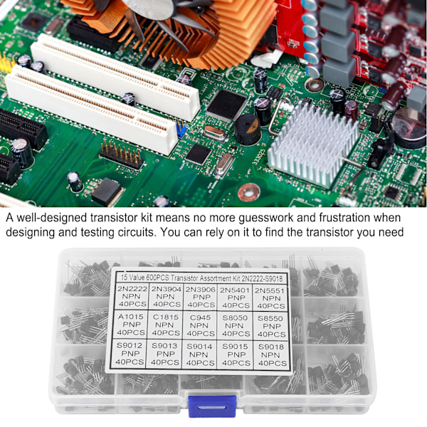 600 kpl Transistorisetti NPN TO-92 PNP 2N2222-S9018 Suora Liitäntätransistori
