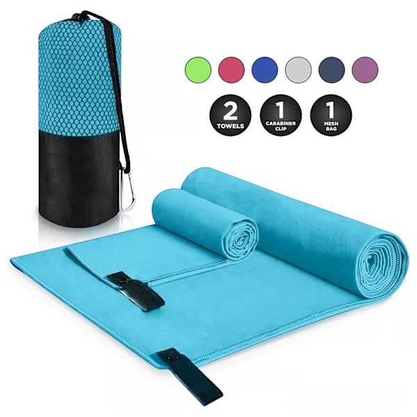 Mikrofiber Reshanduk för Resa i Olika Storlekar Snabbtorkande Svettabsorberande Allmänt Använd Badhandduk för Gym Sport Utomhus Ljusblå