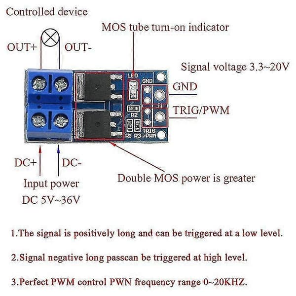 12st DC 5V-36V 400W Mos Fet Trigger Switch Board PWM Justering Elektronisk Switch Kontrollkort Mo