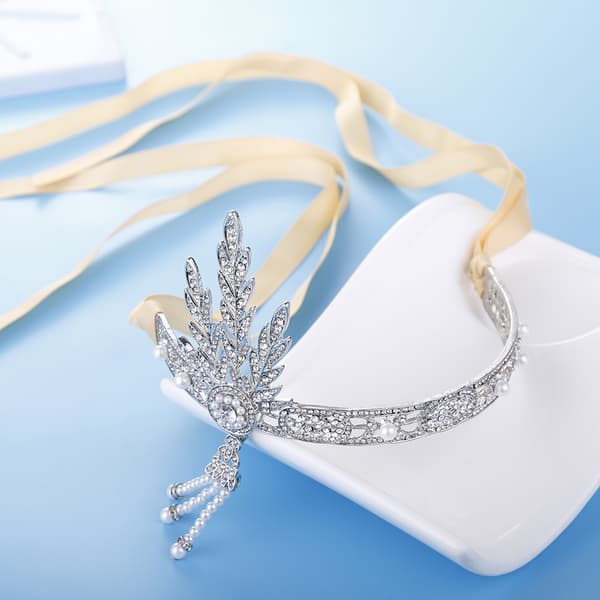 Rhinestone Blad Bryllup Tiara Hodebånd for Bruder, Krone Hodebånd