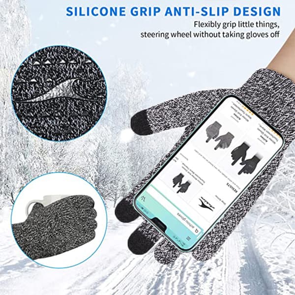 Strikkede termohandsker, uld skridsikre touch screen handsker Black and white
