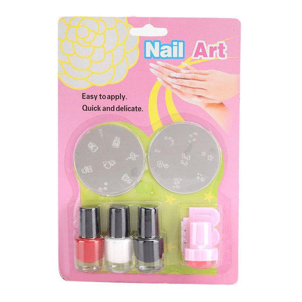 Nagelkonsttryckverktygssats Stämplingsplatta Mallar Stämpel Nagellack Skrapbräda 6 st/set