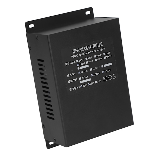 PDLC Virtalähde 200W Johto- ja Kaukosäätimellä Himmennettävä Lasinohjain Sulakkeella Kotikäyttöön AC110V Tulo AC48V Ulostulo