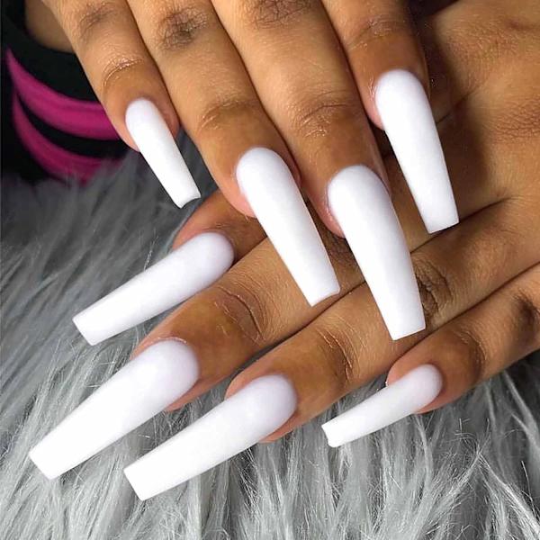 Florry Coffin Extra Long Fake Nails Ballerina Press on Nails Matte Acrylic Nails for Women and Girls 24Pcs (Black)