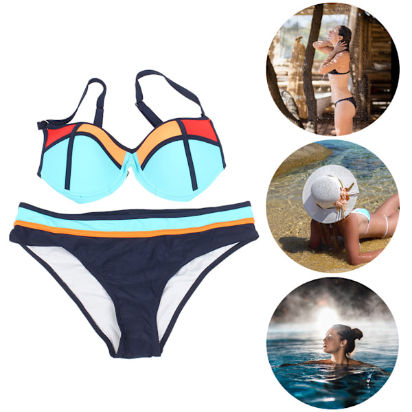 Dam Bröst Samla Kontrastfärg Sexig Bikini Vadderad Delad Baddräkt Badkläder (L)