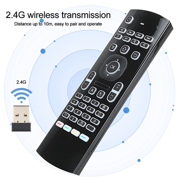 6-axlig bakgrundsbelyst 2,4G trådlöst dubbelsidigt tangentbord infraröd sensor fjärrkontroll