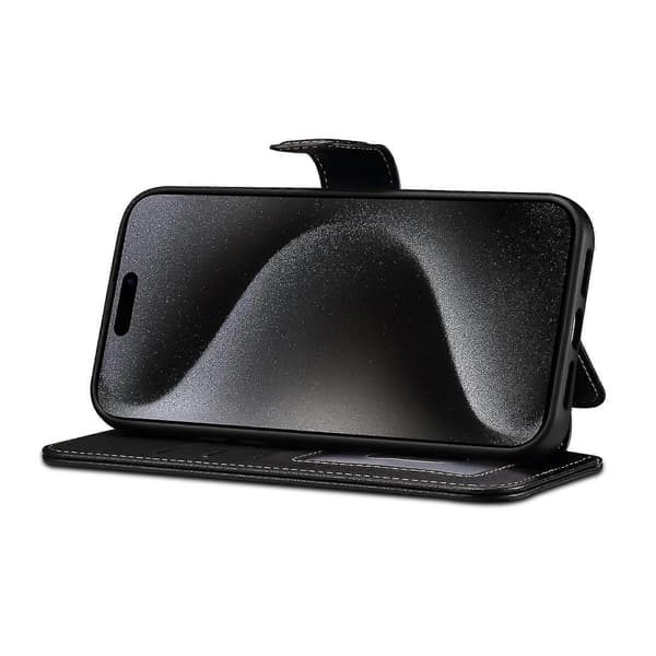 Magnetisk læder-stander-cover til iPhone 14 Plus/ 15 Plus, kompatibelt med MagSafe Black