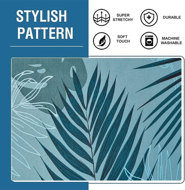 1 stk. (Lake Blue Leaves) Ottoman Cover Rektangulær Stretch Ottoman C