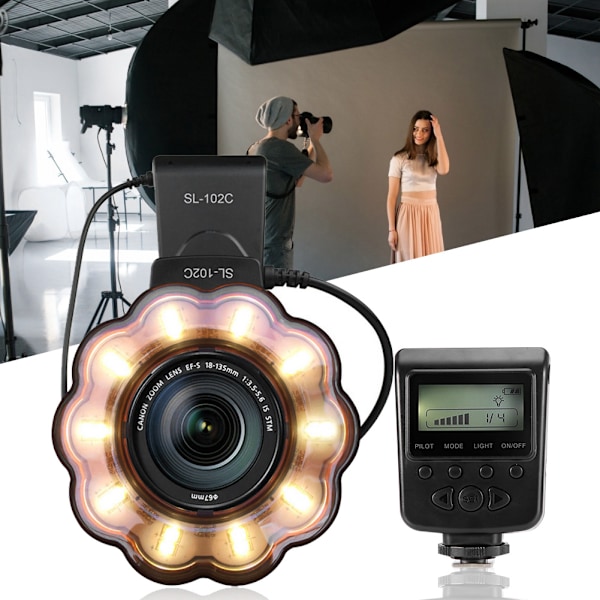 Makro LED Ring Blitzlys for DSLR-kameraer + 8 stk. Adapterringer