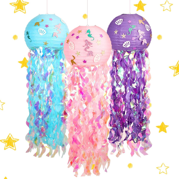3 Styk Havfrue Papirlanterner Havfrue Glitter Hængende Vandmænd