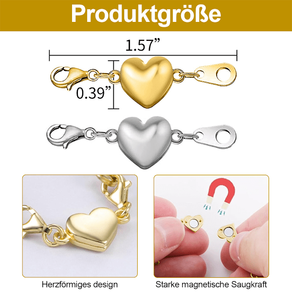 6 st hjärtformade förlängningskedjor - guld+silver